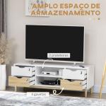 Móvel de TV para Televisores de até 55" com Prateleiras de Armazenamento e 4 Gavetas 120x40x44,5cm Branco e Carvalho