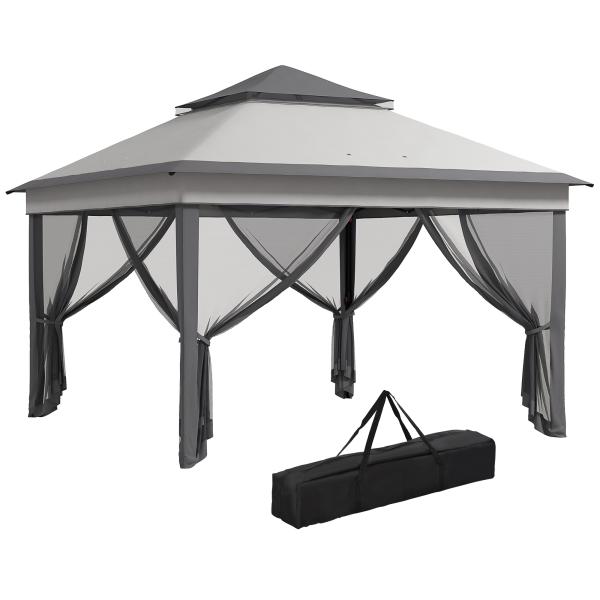 Tenda Dobrável 3,26x3,26x2,72 m com Altura Ajustável 4 Painéis de Malha Proteção UV30+ e Bolsa de Transporte Cinza