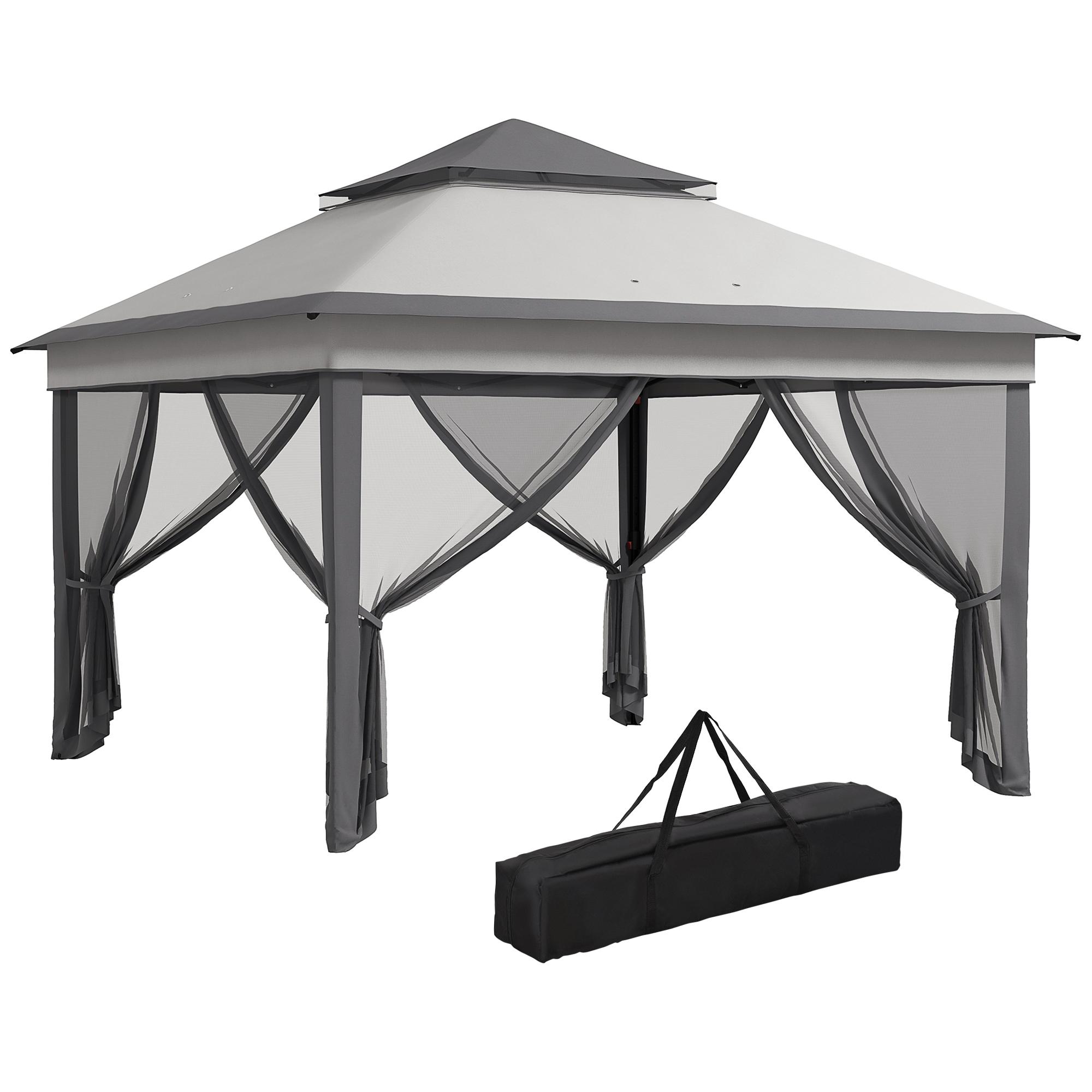 Tenda Dobrável 3,26x3,26x2,72 m com Altura Ajustável 4 Painéis de Malha Proteção UV30+ e Bolsa de Transporte Cinza