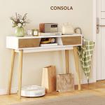 Mesa de Consola Estreita Consola de Entrada Moderna com 2 Gavetas Compartimento e Pés de Madeira 100x30x75 cm Branco
