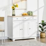 Aparador de Cozinha com 3 Gavetas 3 Portas e Prateleiras Ajustáveis Móvel Auxiliar de Armazenamento 101x40x85 cm Branco