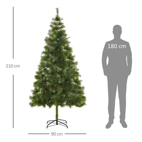 Árvore de Natal 210cm Árvore de Natal Artificial com 505 Ramos e Suporte Metálico Ø90x210cm Verde