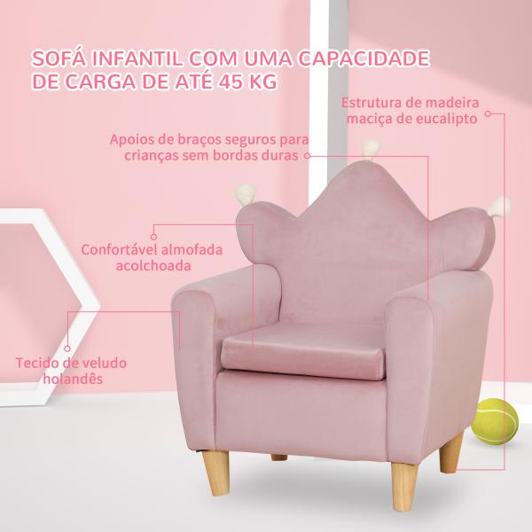 Poltrona Infantil Mini Sofá para Crianças Acima de 3 Anos com Assento Acolchoado Apoio para os Braços 45kg 50x42x58cm Rosa