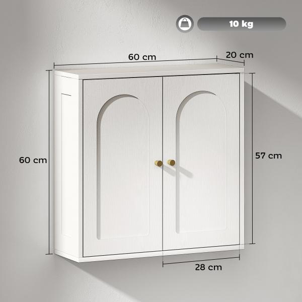 Armário de Casa de Banho de Parede Móvel de Casa de Banho Suspenso com Prateleiras 2 Portas com Desenho em Arco 60x20x60 cm Branco