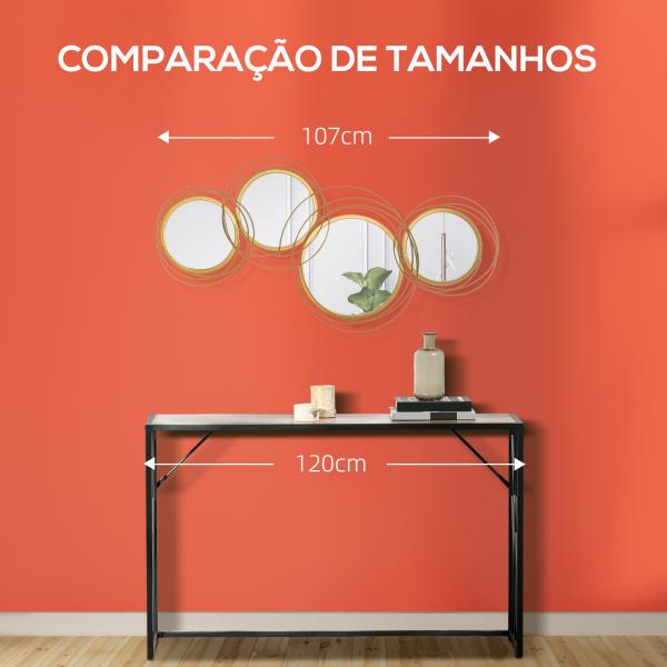 Decoração de Parede 3D de Espelhos Redondos 107x56cm Arte de Parede Decoração de Parede Metálica Dourado