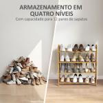 Sapateira de 4 Níveis Estante para Sapatos em Bambu para 12 Pares de Sapatos 67,5x24,7x72 cm Madeira