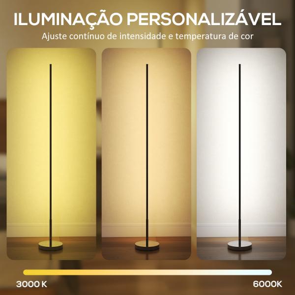 Candeeiro de Pé Moderno com Brilho e Temperaturas de Cor Ajustáveis 3000K - 6000K Controlo Remoto Temporizador Ø20x150 cm Prata