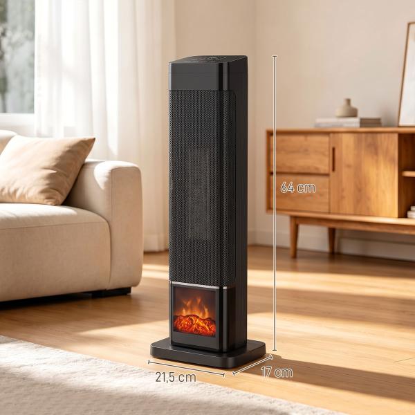 Aquecedor Elétrico Cerâmico PTC 2000W com 4 Modos, Chama Dinâmica, Comando, Oscilação 70° e Proteção contra Sobreaquecimento