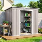 Abrigo de Jardim 213x130x172 cm Abrigo de Exterior de Aço Galvanizado com Porta Corredeira para Armazenamento Cinza Claro