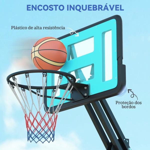 Tabela de Basquetebol Ajustável de 146 - 236 cm Portátil com Rodas e Base Preenchível com Água ou Areia 71x45x146 - 236 cm Preto