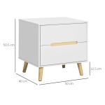 Mesa de Cabeceira com 2 Gavetas e Pés de Madeira Mesa de Cabeceira para Dormitório Estilo Moderno 50x40x50,5cm Branco