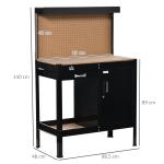 Bancada de Trabalho 98,5x48x140 cm Mesa de Trabalho com Painel Perfurado Gaveta Prateleira e Armário com Fechadura Preto