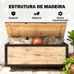 Baú de Exterior 121 L Baú de Armazenamento em Madeira com 4 Rodas para Jardim Pátio Varanda 100x50x43 cm Natural e Preto