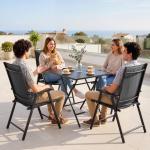Conjunto de 4 Cadeiras de Jardim para Exterior Dobráveis com Encosto Alto e Apoios de Braços para Terraço e Praia 58x62x97 cm Preto