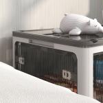 Caixa de Armazenamento Empilhável com Tampa 69L Caixa Organizadora Dobrável com Rodas 60x42x34 cm Branco