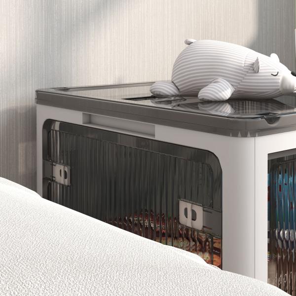 Caixa de Armazenamento Empilhável com Tampa 69L Caixa Organizadora Dobrável com Rodas 60x42x34 cm Branco
