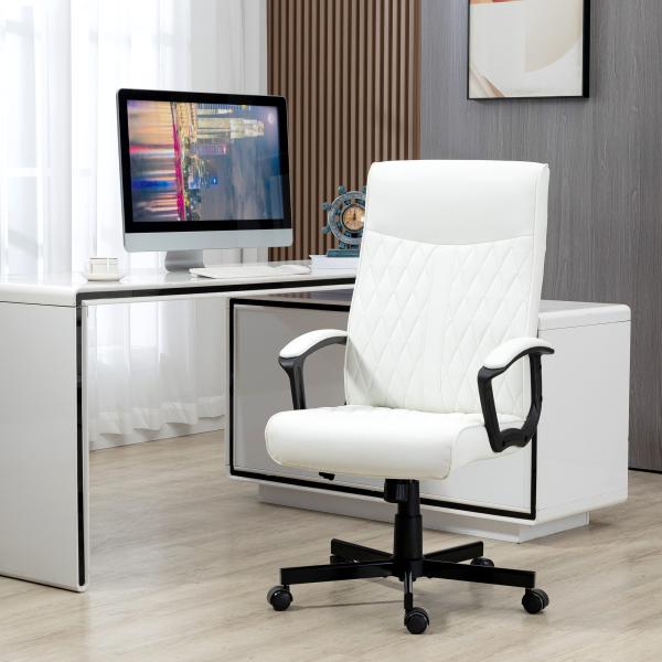 Cadeira de Escritório Giratória 360° com Encosto Alto Altura Ajustável e Função de Inclinação 65x65x102 - 112,5cm Branco creme