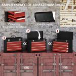 Caixa de Ferramentas de Aço com 4 Gavetas Fechaduras Metálicas Mala de Ferramentas Portátil 51x22x39,5 Preto e Vermelho