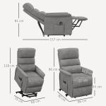 Poltrona Relax Reclinável Elétrica Poltrona Levanta Pessoas com Controlo Remoto e Bolso Lateral 66x90x96 cm Cinza