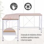Secretária em Forma de L Secretária para Escritório com Estrutura de Metal Secretária de Canto 150x150x76 cm Branco e Madeira