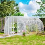 Estufa de Túnel 395x295x195 cm Estufa de Jardim com 2 Portas Estufa para Horticultura com Teto Arredondado Transparente