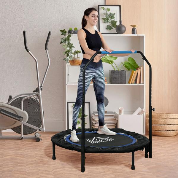 Trampolim Fitness Ø102 Trampolim Dobrável com Pega Ajustável em 4 Níveis Estrutura de Aço Azul