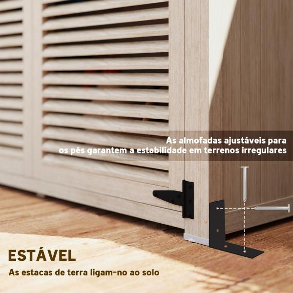 Armário de Jardim de Madeira 0,83 m² 127x65x168 cm com 2 Portas de Persiana 2 Prateleiras 2 Alças e Telhado Impermeável Natural