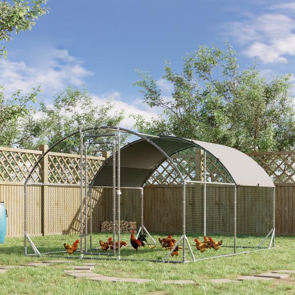 Galinheiro para Exterior para 6 - 12 Galinhas de Aço Galvanizado com Teto de Tecido Oxford 2,8x3,8x1,97m Prata