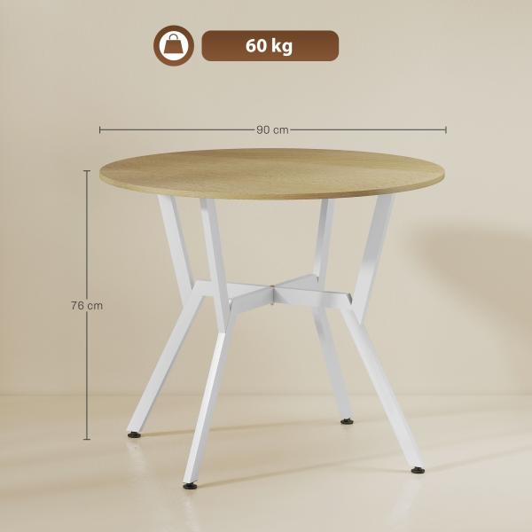 Mesa de Refeição Redonda Mesa de Jantar Estilo Industrial com Bancada de Madeira e Estrutura de Aço Ø90x76 cm Madeira e Branco