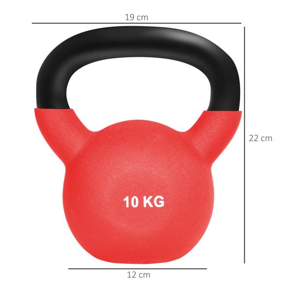 Kettlebell de 10 kg de Ferro Fundido Peso Russo com Revestimento de Neoprene para Treinamento de Força 18x11x20cm Vermelho
