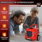 Motor de Caminhão para Crianças acima de 3 Anos Conjunto de Motor de Brinquedo com 61 Peças Volante Buzina Faróis Caixa de Armazenamento e Rodas 40x39x47cm Vermelho