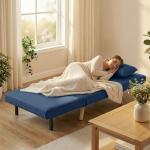 Sofá Cama Individual Estofado em Linho com Encosto Ajustável em 5 Posições e Almofada Sofá Cama Pequeno 72x75x85 cm Azul Escuro