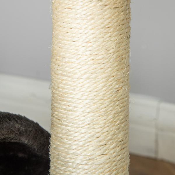 Árvore Arranhador para Gatos de 2 Níveis com Poste e Tapete de Arranhar Cama e Bola Suspensa 35,5x37x46 cm Cinza