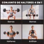 Conjunto de Halteres 25 kg 2 em 1 com Barra e Pega Antiderrapante para Treino de Força em Casa Ginásio Escritório Preto e Verde
