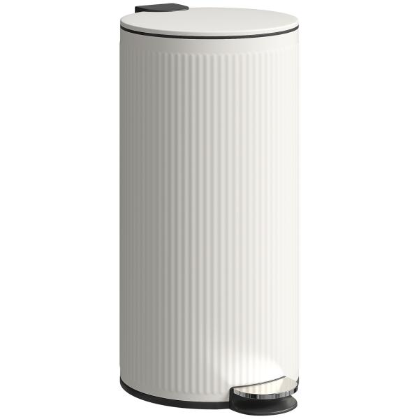 Balde do Lixo para Cozinha com Pedal 30L Cubo de Lixo Metálico com Tampa de Fecho Suave e Balde Removível 36x30x60,5 cm Creme
