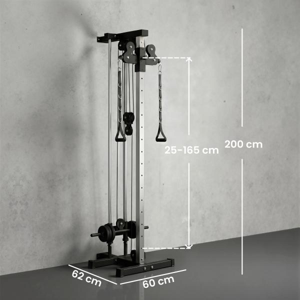 Máquina de Polias de Parede Ajustável em 15 Posições Multifunções para Ginásio e Casa 62x60x200 cm Preto