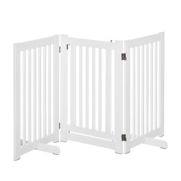 Barreira para Cães de Madeira Barreira para Animais de Estimação Dobrável de 3 Painéis com 1 Porta e Pés de Apoio 155x35,5x76 cm Branco