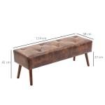 Banco de Pé de Cama Multifuncional Clássico Banco Dormitório com Pés de Madeira e Assento Acolchoado 114x38x42 cm Marrom