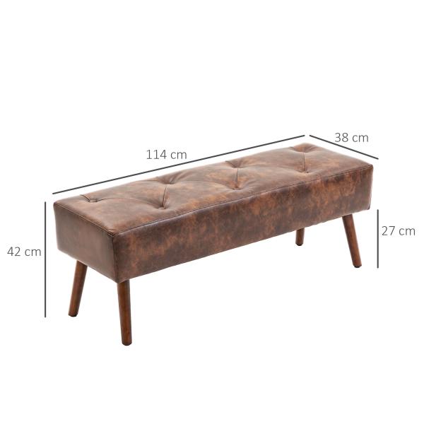 Banco de Pé de Cama Multifuncional Clássico Banco Dormitório com Pés de Madeira e Assento Acolchoado 114x38x42 cm Marrom