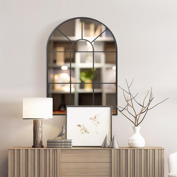 Espelho Decorativo de Parede 60x91 cm Espelho de Metal para Sala de Jantar Dormitório Entrada Estilo Moderno Preto