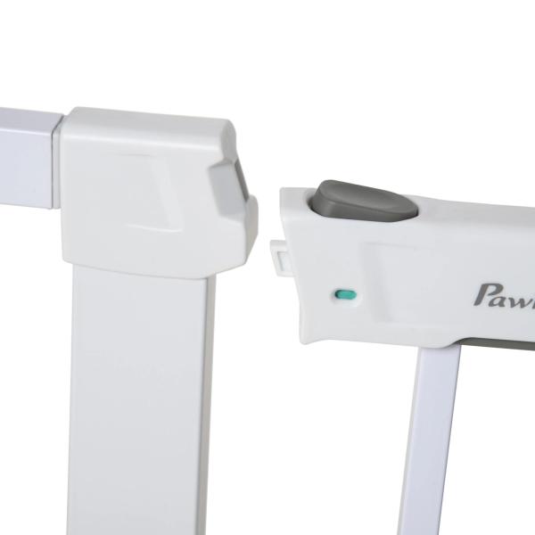 Barreira de Segurança para Cães Animais de Estimação 75 - 96cm para Escadas Portas e Corredores com Fechamento Automático Altura 76cm Branco
