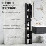 Coluna Casa de Banho com Compartimento Aberto Prateleiras Ajustáveis e Suporte para Papel Higiênico 20x20x185 cm Preto