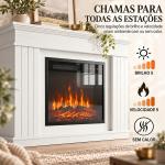 Lareira Elétrica Decorativa 1800W com Prateleira, Efeito de Chama, 5 Níveis de Brilho, Termóstato, Temporizador e Comando, para TV até 38", Branco