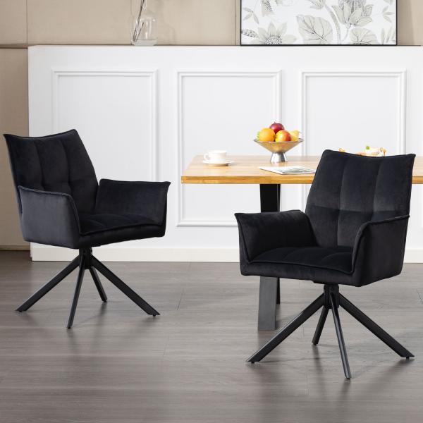 Conjunto de 2 Cadeiras de Refeição Giratórias 360° Estofado Estofamento em Veludo Pés em Aço 63x64x85 cm Preto
