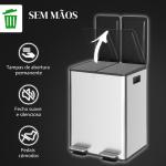 Balde de Lixo de Cozinha com 2 Compartimentos 2x20L Pedal Tampa de Fechamento Suave e Cubo Amovível Prata