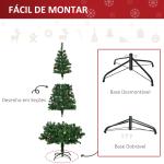 Árvore de Natal Artificial 180cm Ignífugo com 624 Ramos 48 Decorações Folhas de PVC e Suporte Metálico Verde