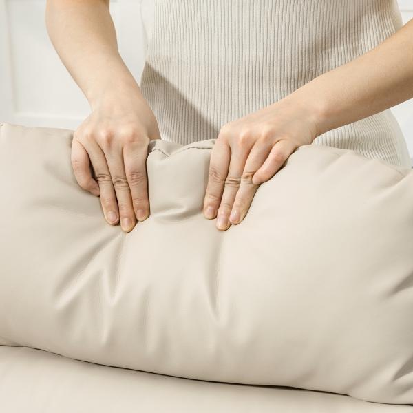 Poltrona Relax Reclinável Manual Revestida em PU com Apoio de Pés Retrátil Poltrona Reclinável até 160º 65x89x100 cm Creme