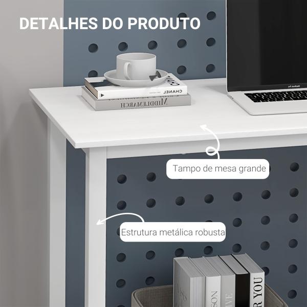 Secretária Moderna Mesa de Estudo com Estrutura de Aço e Pés Ajustáveis Mesa de Computador 120x60x76 cm Branco