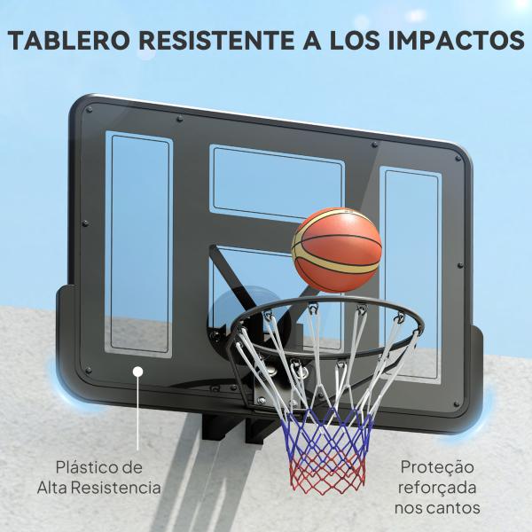 Tabela de Basquetebol de Parede para Interior e Exterior com Painel Inquebrável de 110x75 cm e Rede Resistente a Rasgos Preto