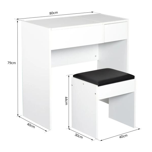 Toucador de Maquilhagem com Branco e Tampa Dobrável Mesa de Maquilhagem com Compartimentos e Gaveta 80x40x79cm Branco